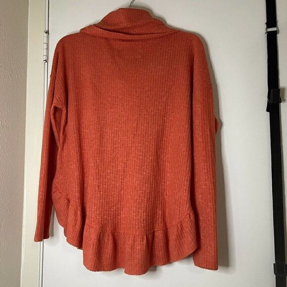 Anthropologie Maeve Addie Ruffled Hacci Orange cowl neck Sweater size XS - Picture 3 of 6